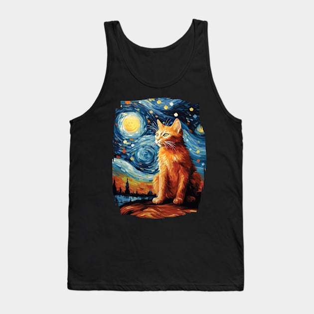 Starry Night Orange Cat - For Van Gogh Cat Moms & Cat Dads Tank Top by Graphic Duster